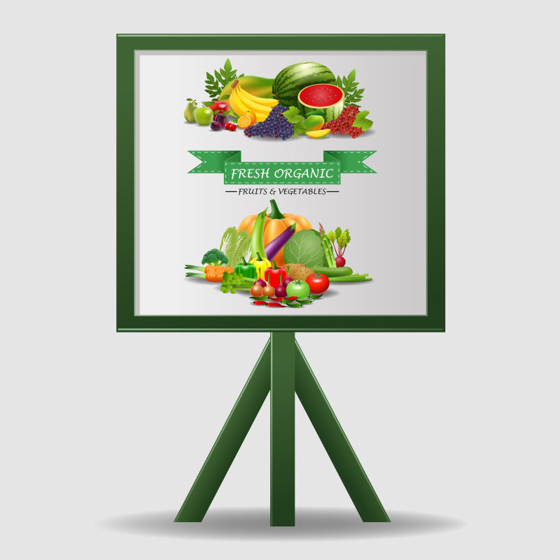 白板上的健康食物和水果矢量