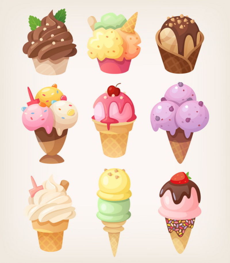 美味可口的冰淇淋甜点矢量