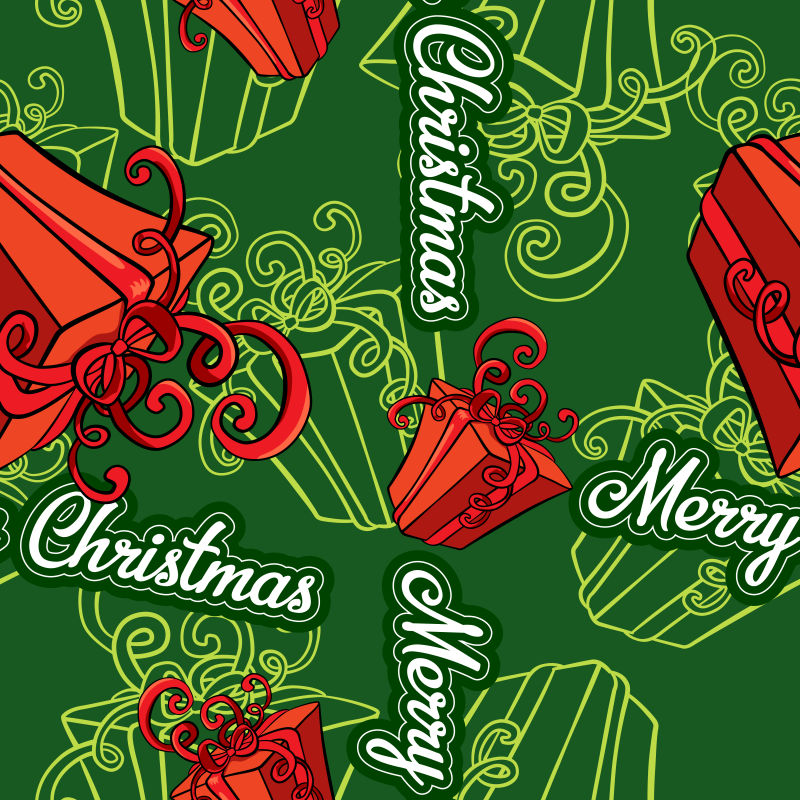 红色和绿色的圣诞礼物背景矢量