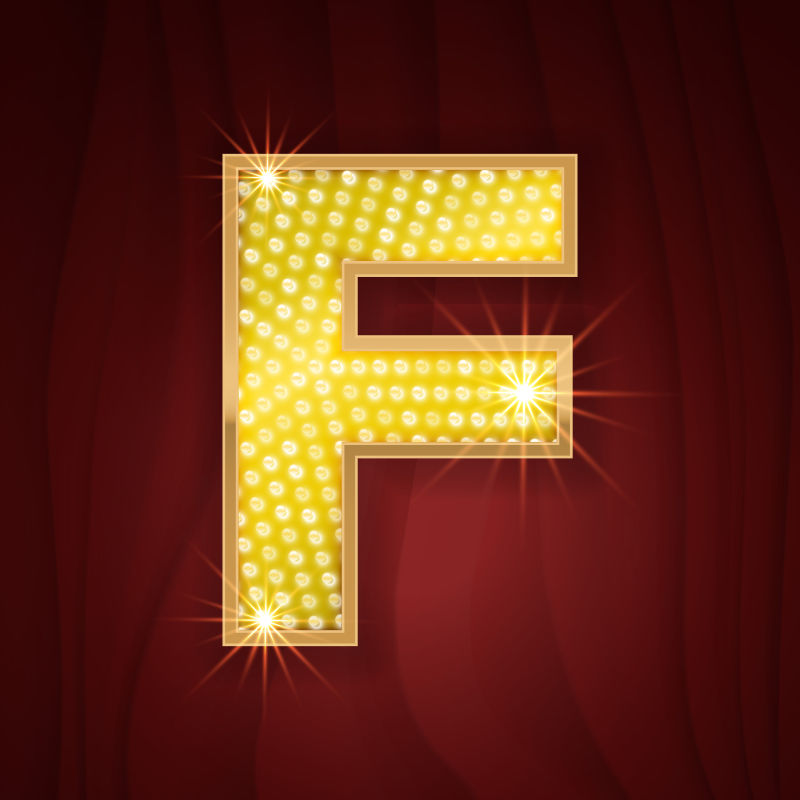 金色灯泡创意F字母矢量