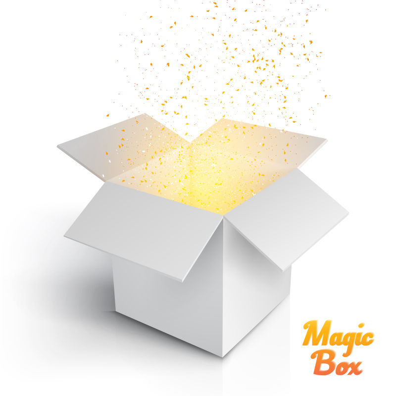 打开的白色魔法盒矢量设计
