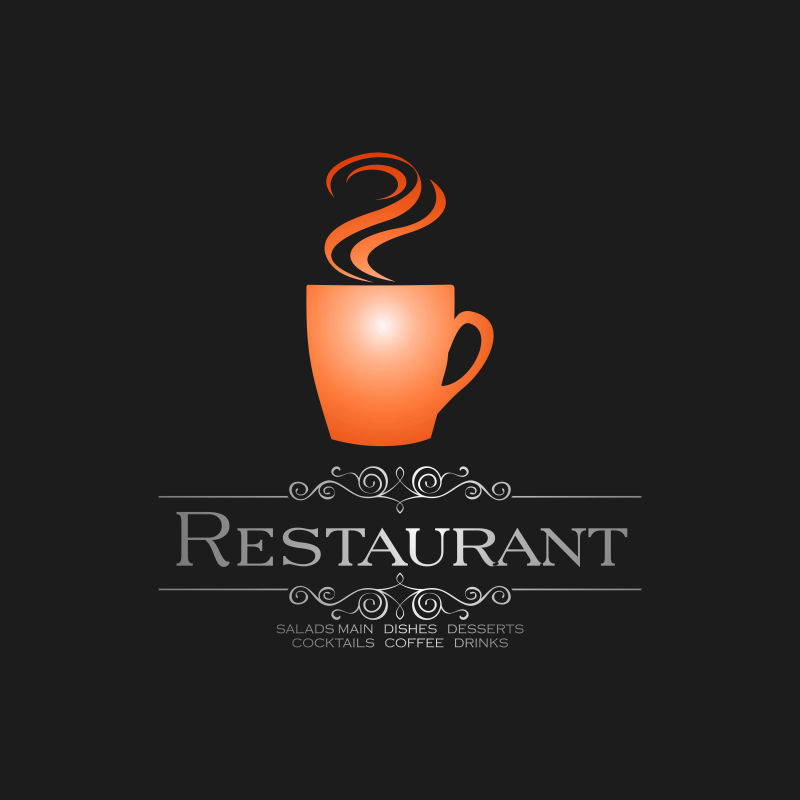 抽象矢量茶杯元素的餐厅标志设计