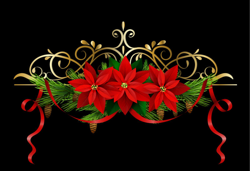 圣诞花卉元素装饰矢量背景
