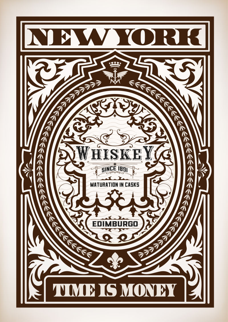 创意矢量花式复古威士忌标签设计