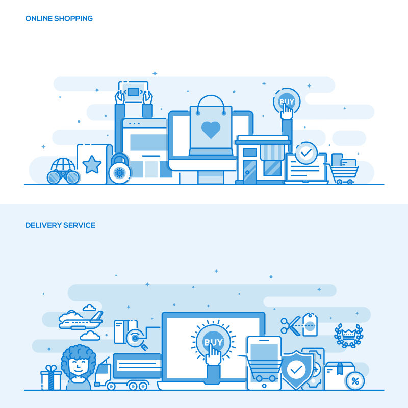 矢量网上购物和送货服务