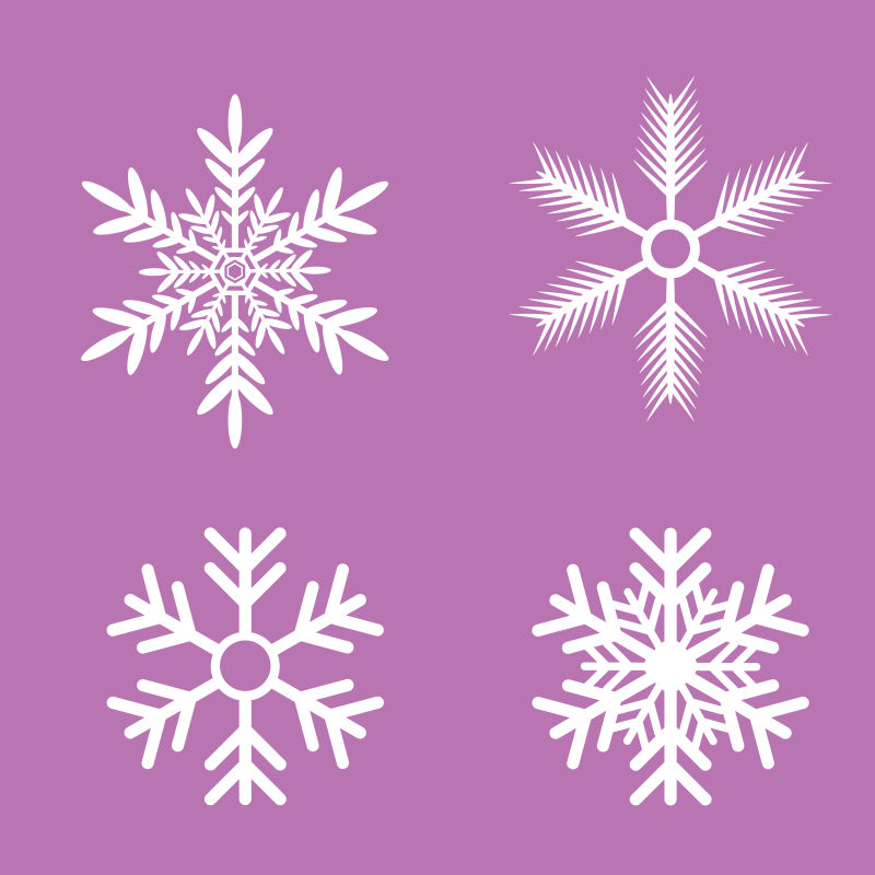四种精致的白色雪花矢量图标