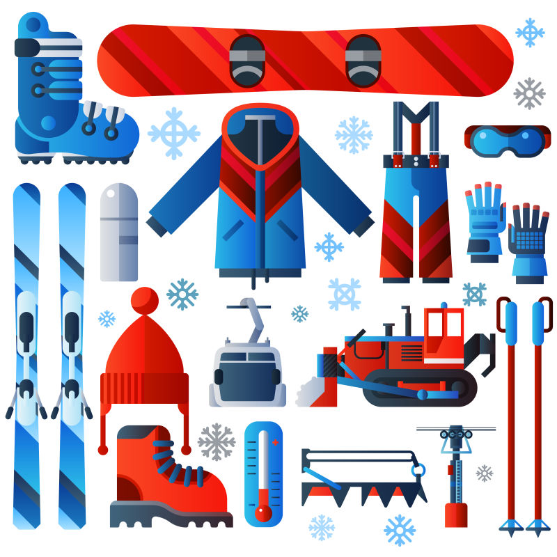 矢量滑雪工具设计插图