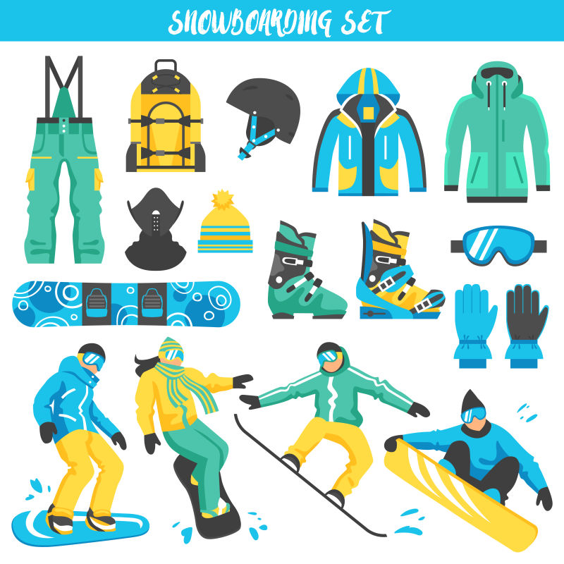 矢量滑雪服装工具设计插图