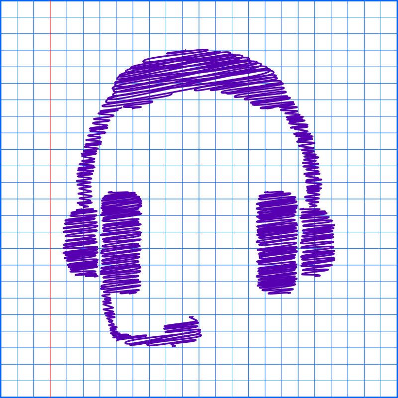方格里的紫色手绘耳机矢量