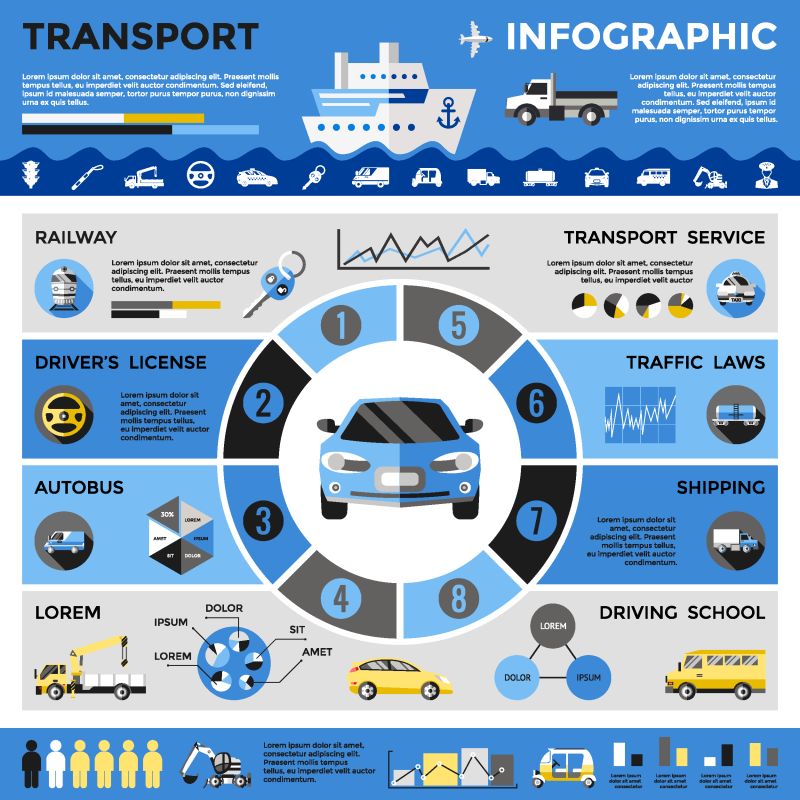 矢量汽车彩色信息图表