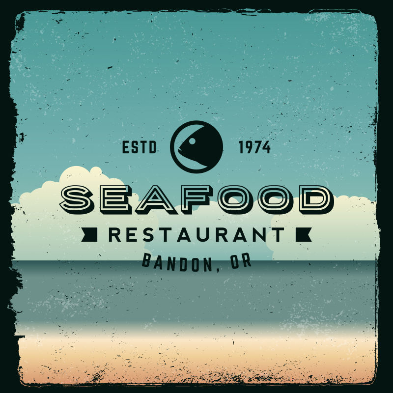 创意复古海鲜餐厅徽章设计