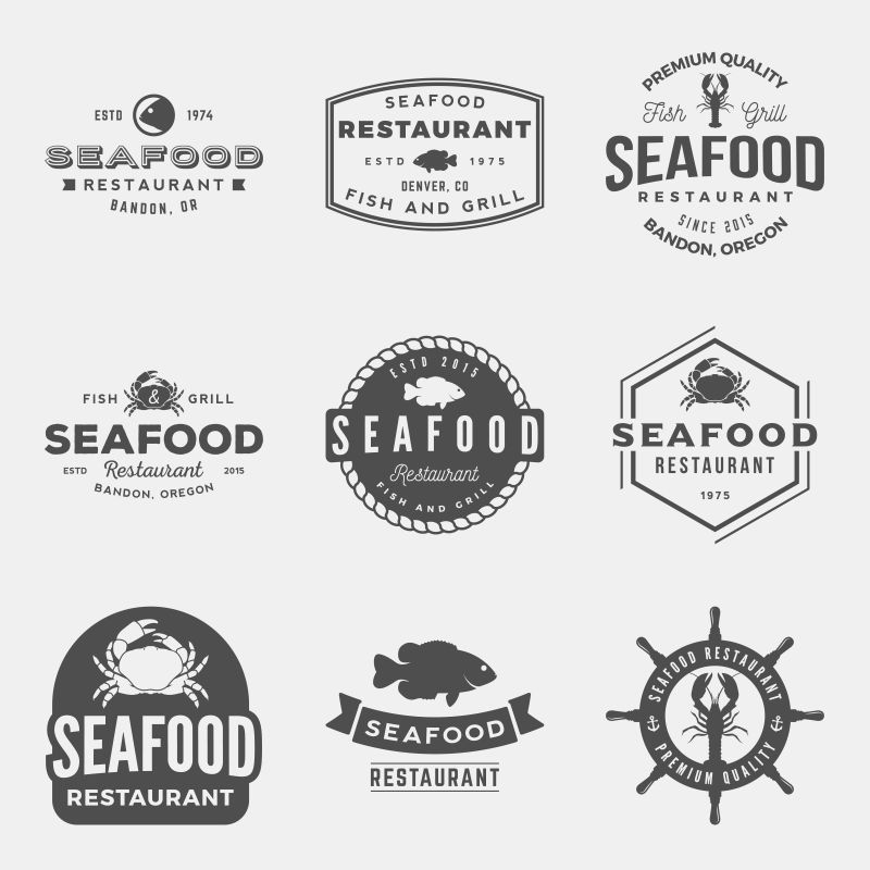 创意矢量复古海鲜餐厅徽章设计