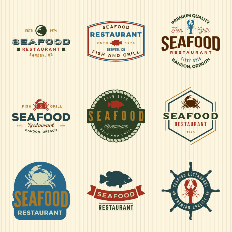 创意矢量海鲜概念的徽章平面设计
