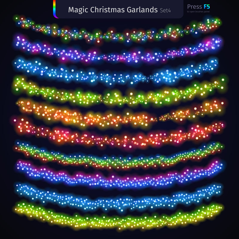 五彩缤纷的发光圣诞花环矢量图