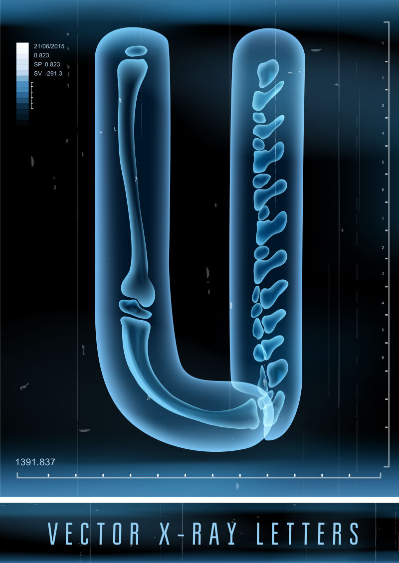 蓝色的字母X射线矢量字母U