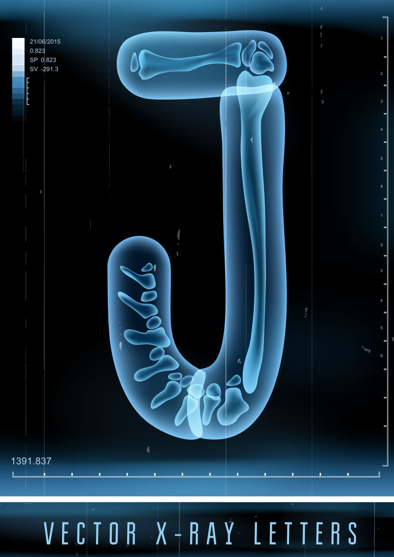 蓝色的字母X射线矢量字母J