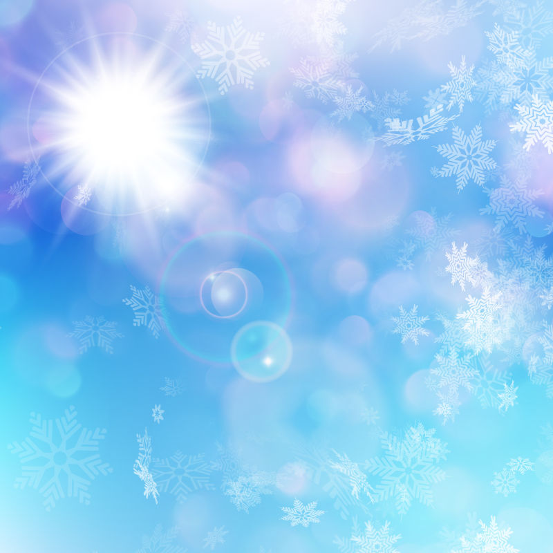 浅蓝色圣诞节矢量雪花和阳光背景设计