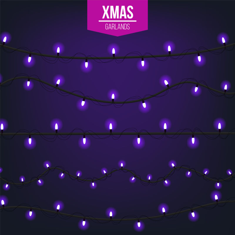 矢量的紫色圣诞灯带背设计