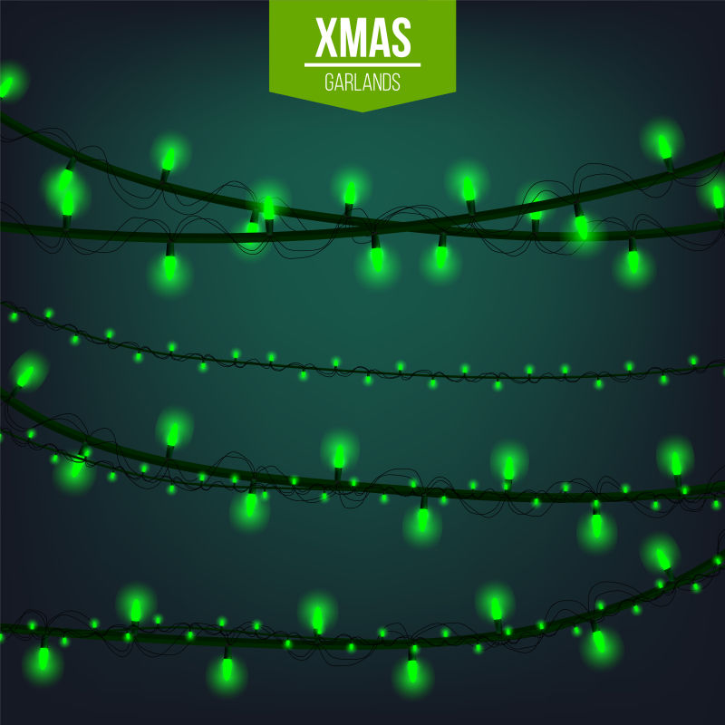矢量的绿色圣诞灯带背景