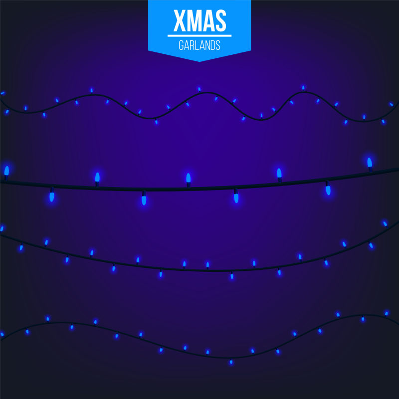 蓝色的圣诞灯带矢量设计