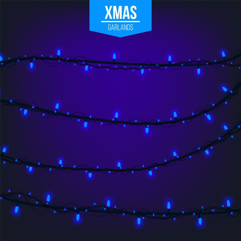 蓝色圣诞灯带背景矢量设计