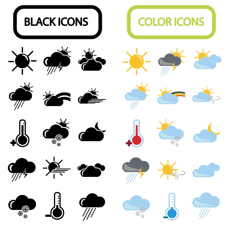 矢量黑色黑彩天气图标