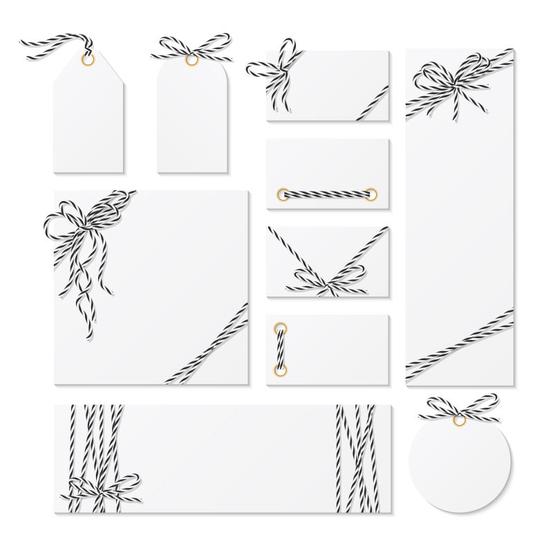 黑白花线蝴蝶结收集的一套空白卡片矢量图