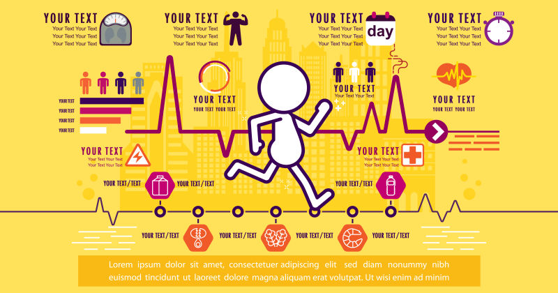 慢跑和跑步信息图表设计矢量插图