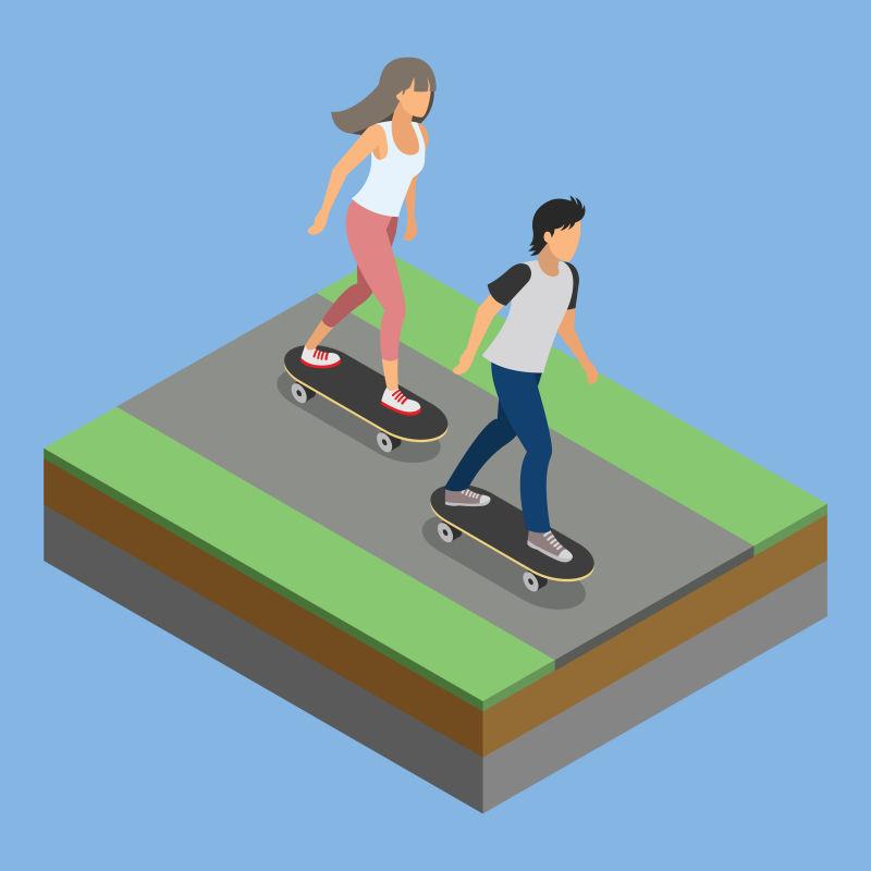 矢量等距公园活动滑板