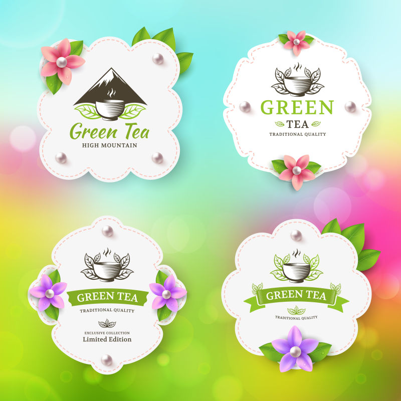 矢量的创意绿茶标签