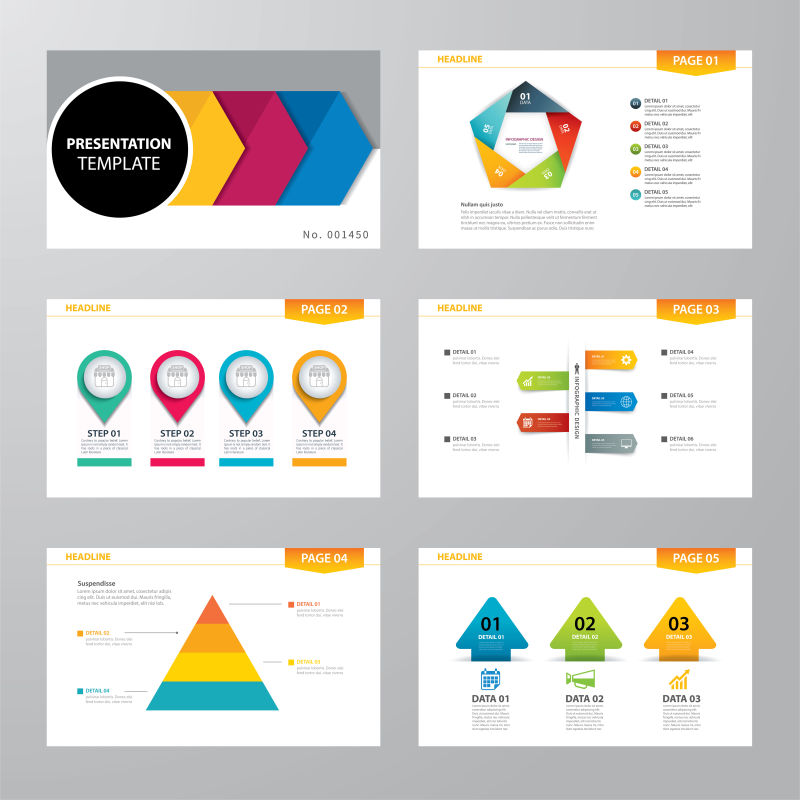 一套信息图表演示平面设计的矢量