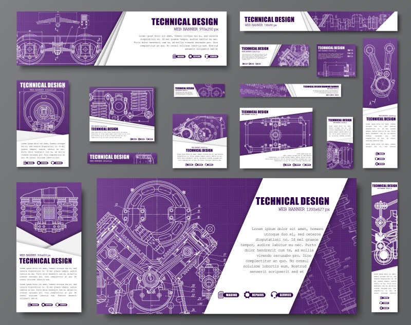 带有技术图纸的网页矢量横幅