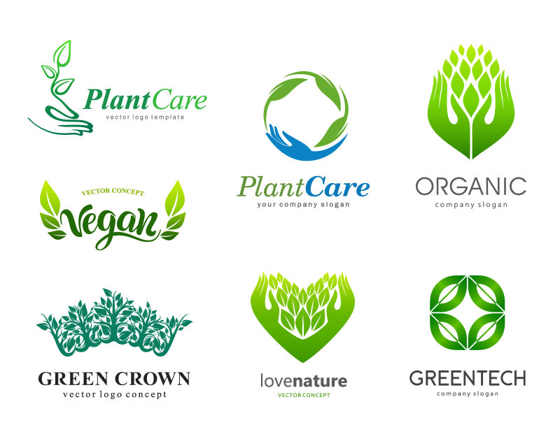 矢量绿色植物健康饮食与健康生活方式创意logo设计
