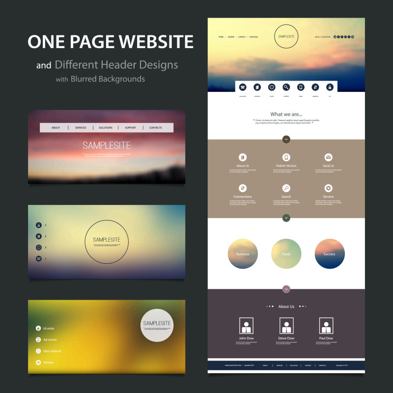 矢量模糊页眉元素的网站设计