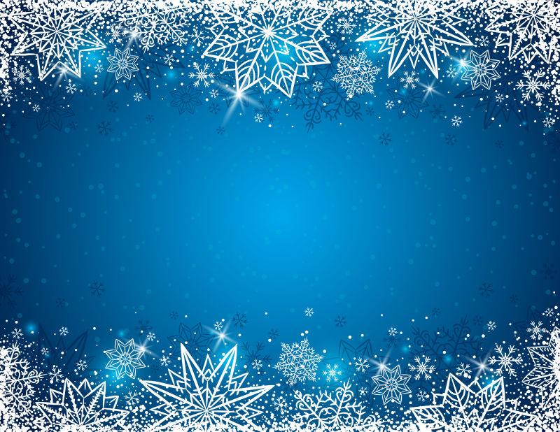 蓝色背景与雪花和星星的框架矢量插图