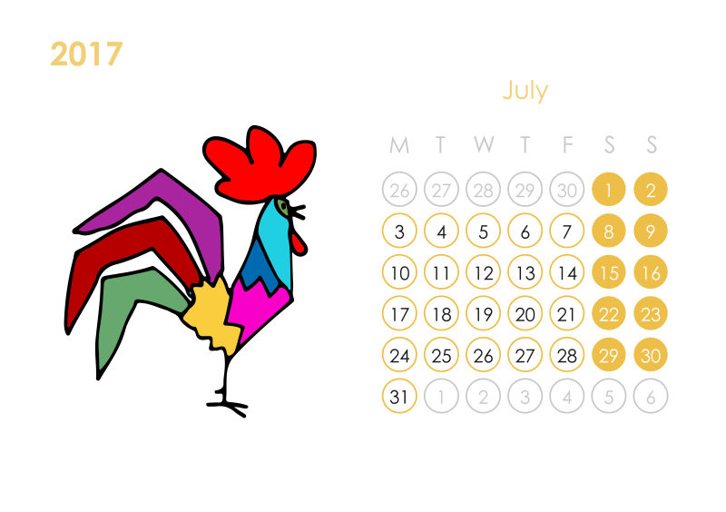 矢量公鸡2017日历七月设计