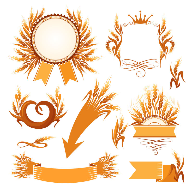 矢量抽象金色麦穗元素的徽章标签设计