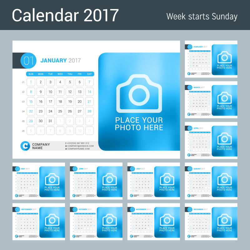 矢量2017年蓝色台历设计