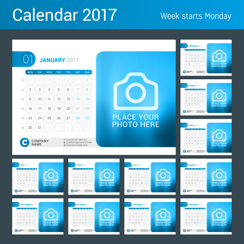 蓝色台历2017年设计矢量