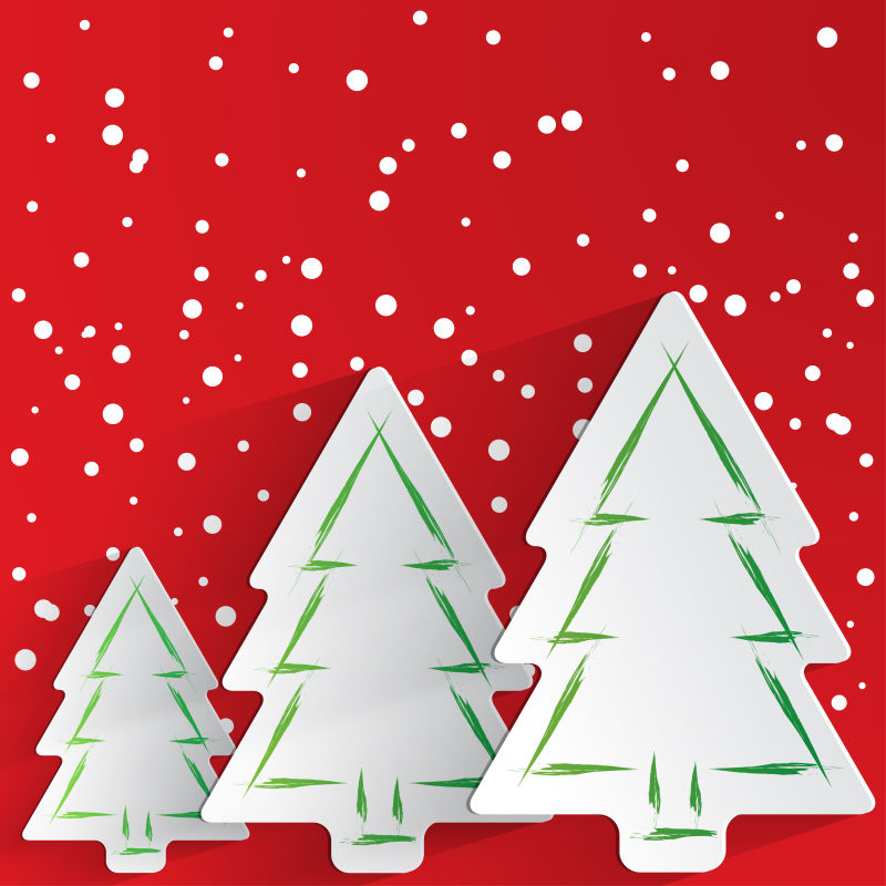 红色背景下的圣诞树设计矢量图