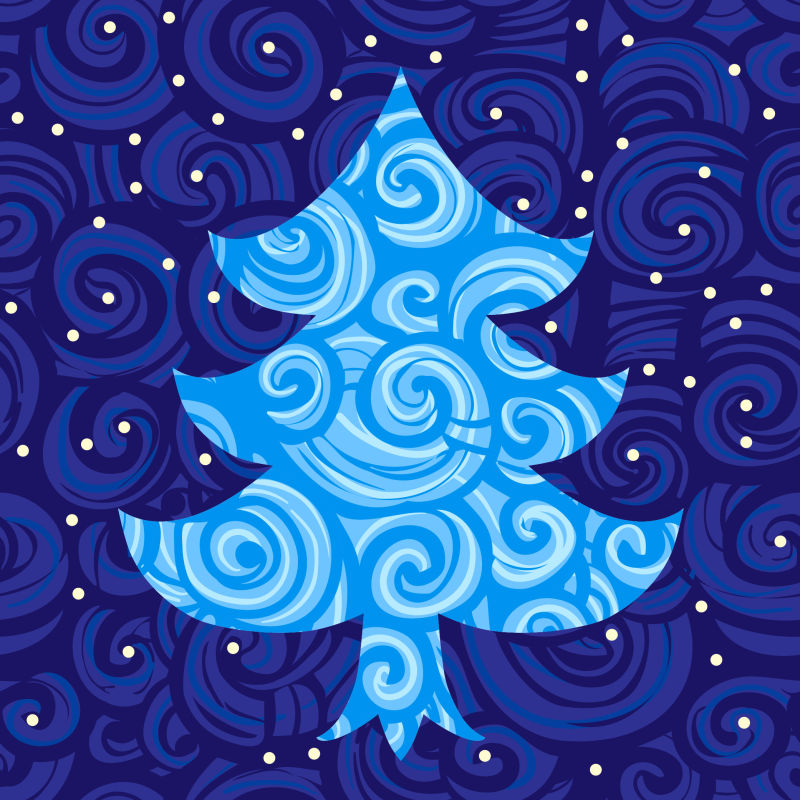 带有抽象蓝色圣诞树的矢量贺卡