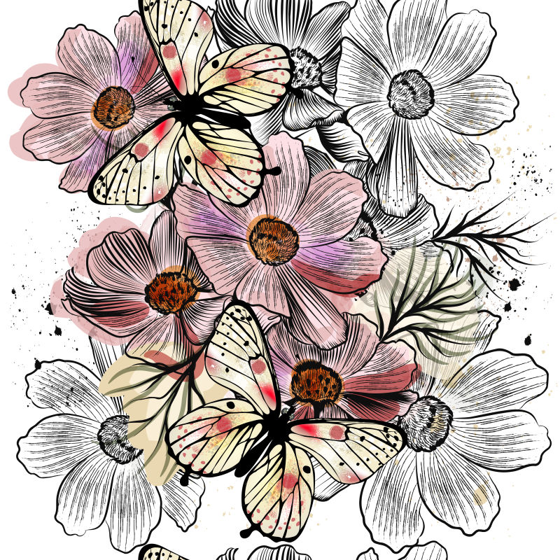 矢量手绘风格的花卉插图