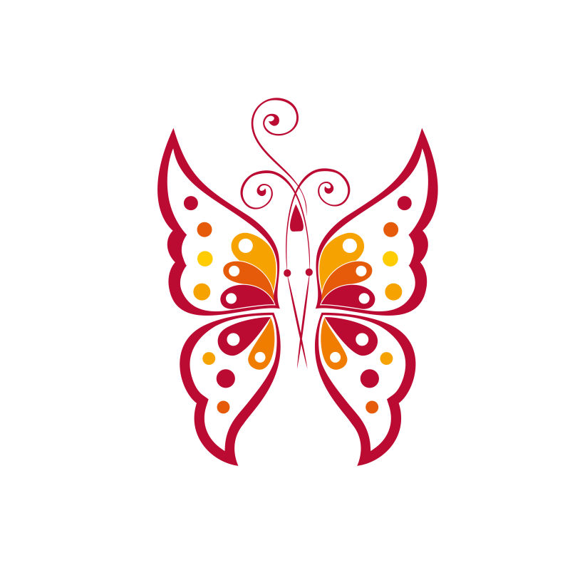 深红色和黄色的蝴蝶标志矢量创意logo设计