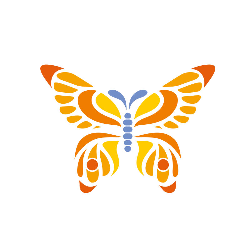 蓝色和橙黄色的蝴蝶标志矢量创意logo设计