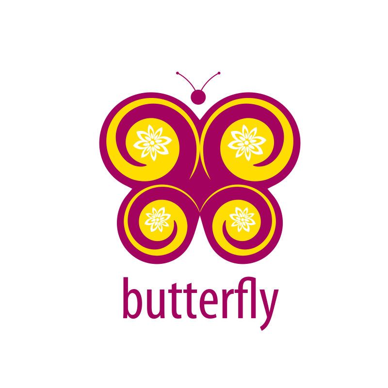深红色和黄色花纹组成的蝴蝶标志矢量创意logo设计