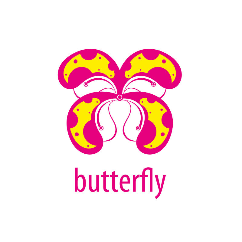 粉色和黄色的蝴蝶标志矢量创意logo设计