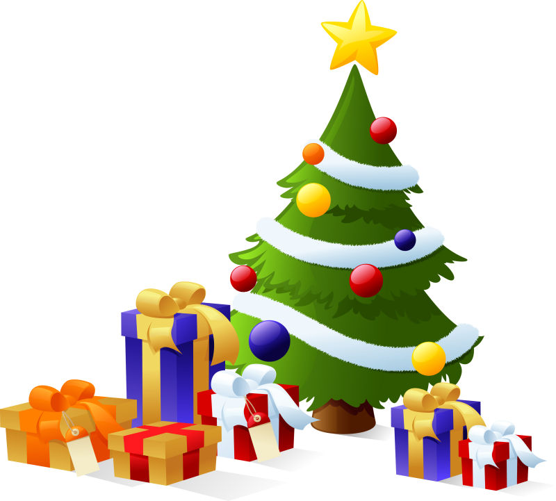 圣诞树和礼物矢量图