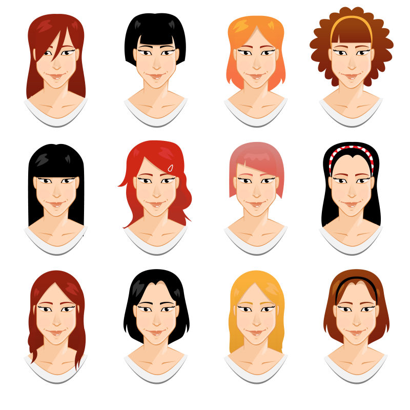 矢量卡通不同的女性面孔