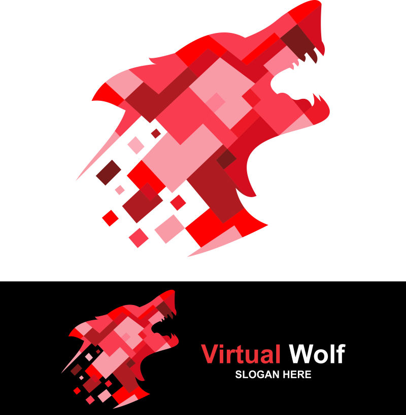 红色狼头标识矢量创意logo设计