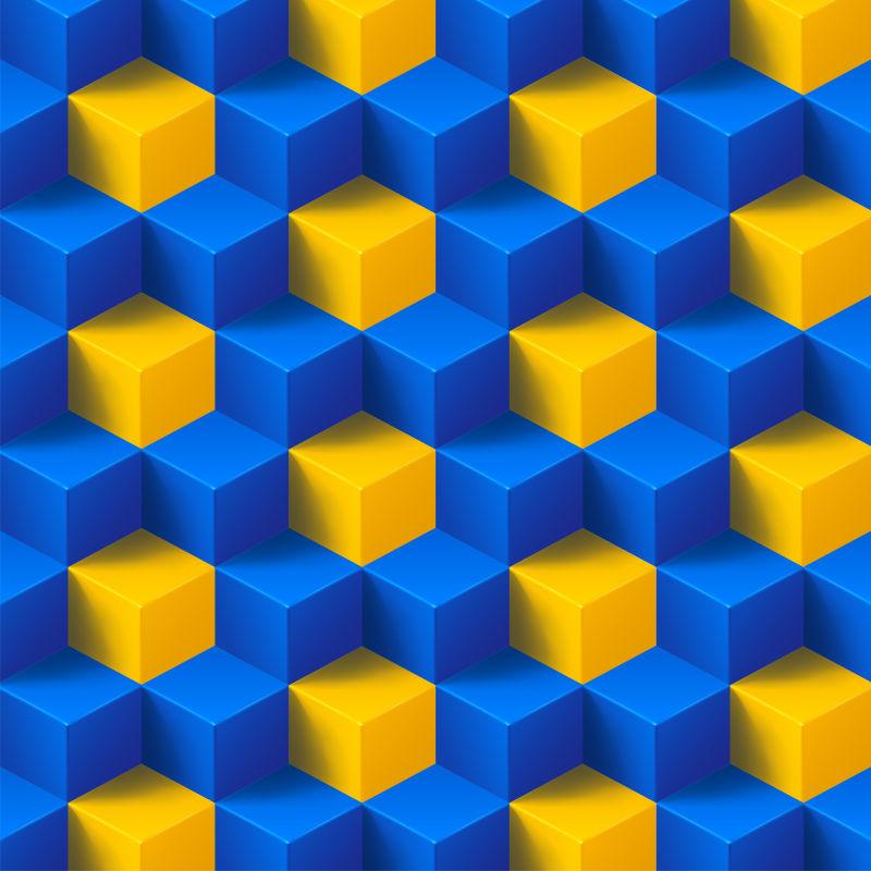阴影背景下黄色和蓝色立方体的图解矢量